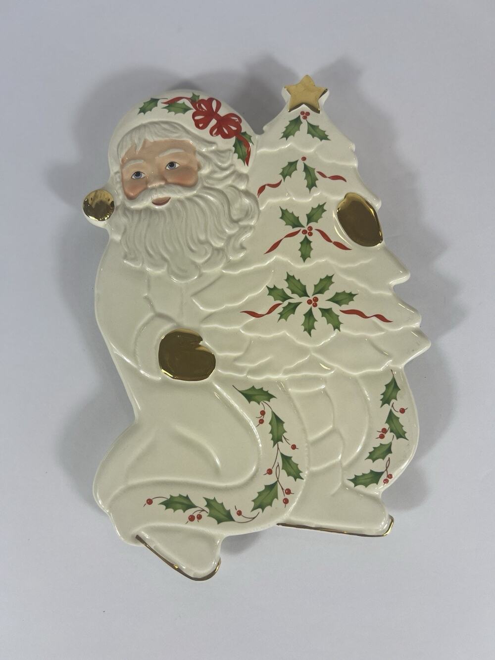 Vintage Santa Claus LENOX Christmas Trivet Holiday Santa Collection Holly
